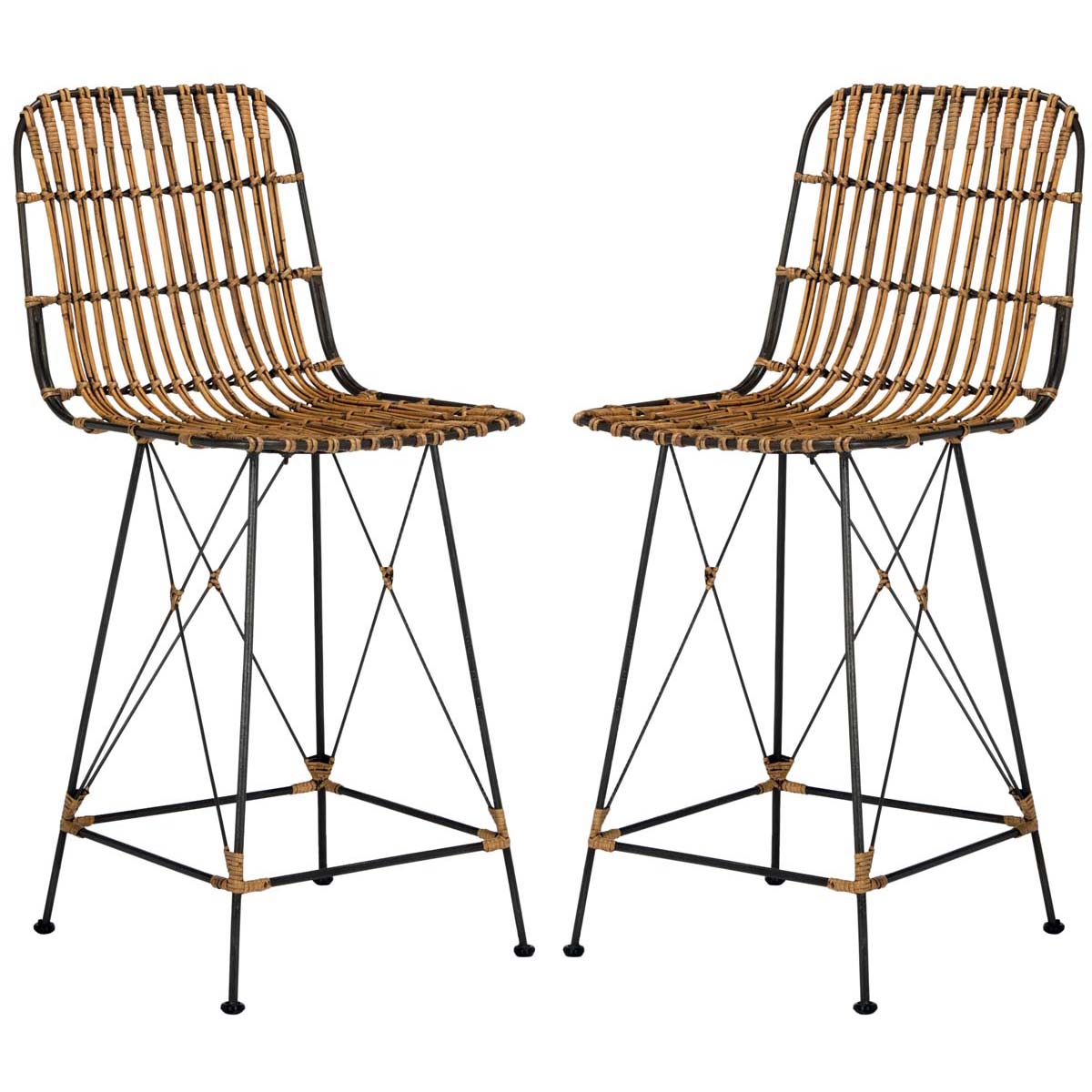 Safavieh Minerva Wicker Counter Stool  , WIK6509 - Natural / Black (Set of 2)