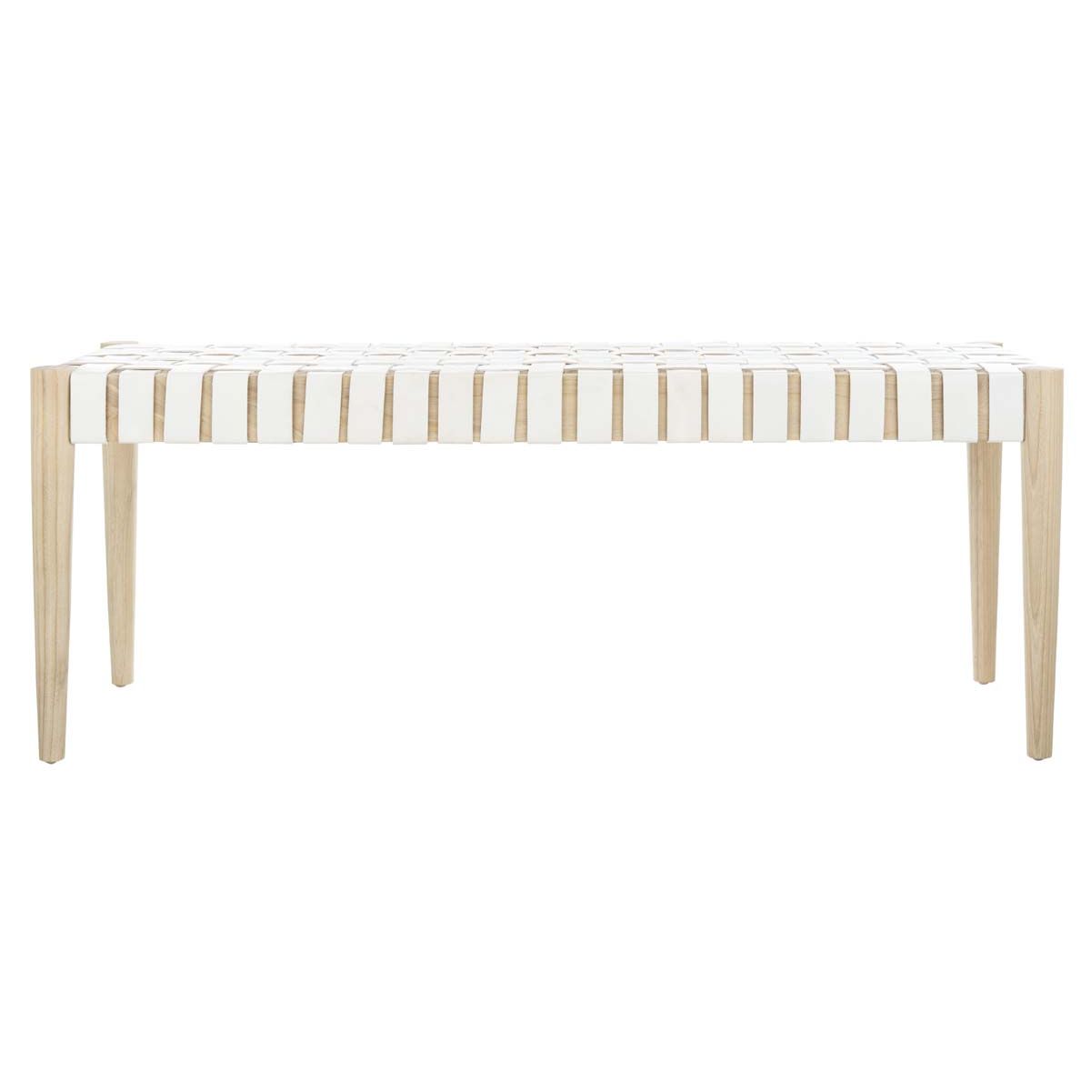 Safavieh Amalia Leather Weave Bench , BCH1001 - Off White Leather/Light Oak