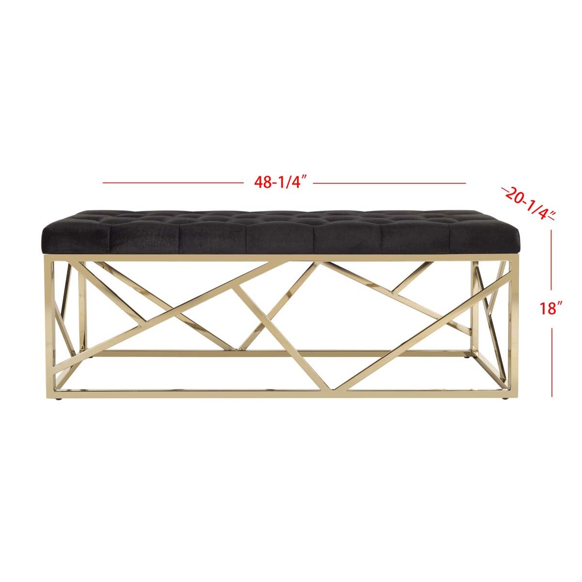 Safavieh Farah Tufted Rectangular Bench , BCH6201 - Black Velvet/Brass Metal Base