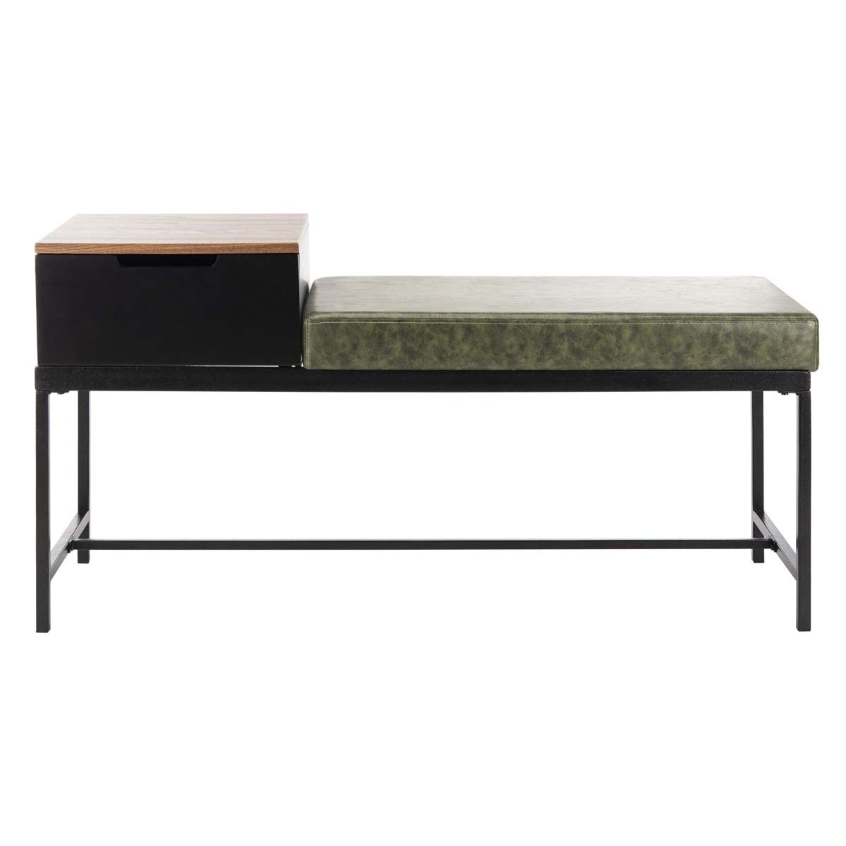 Safavieh Maruka Bench With Storage , BCH6401 - Grey Wash/Dark Green Pu