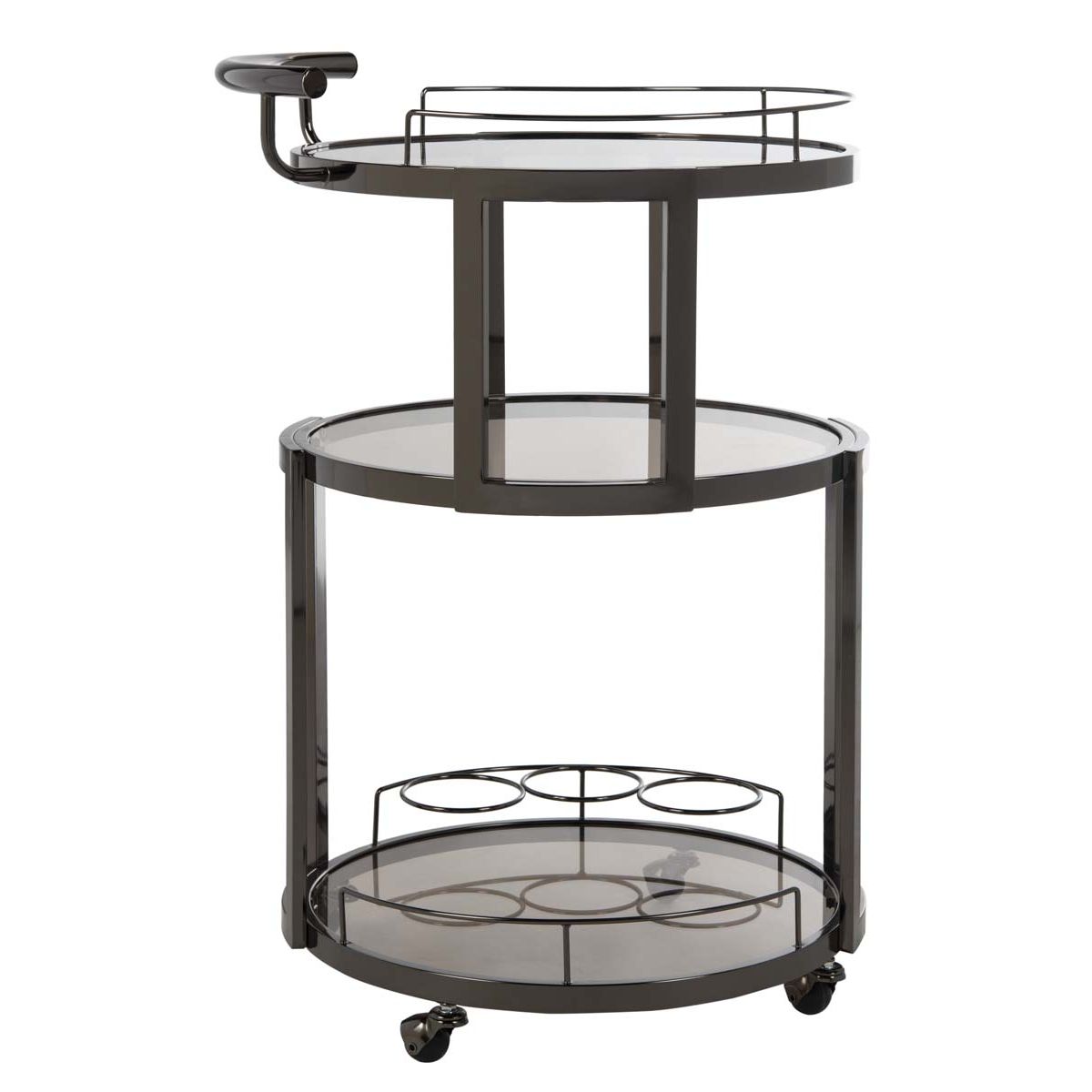 Safavieh Rio 3 Tier Round Bar Cart And Wine Rack , BCT8002 - Black Nickel/Tea Glass