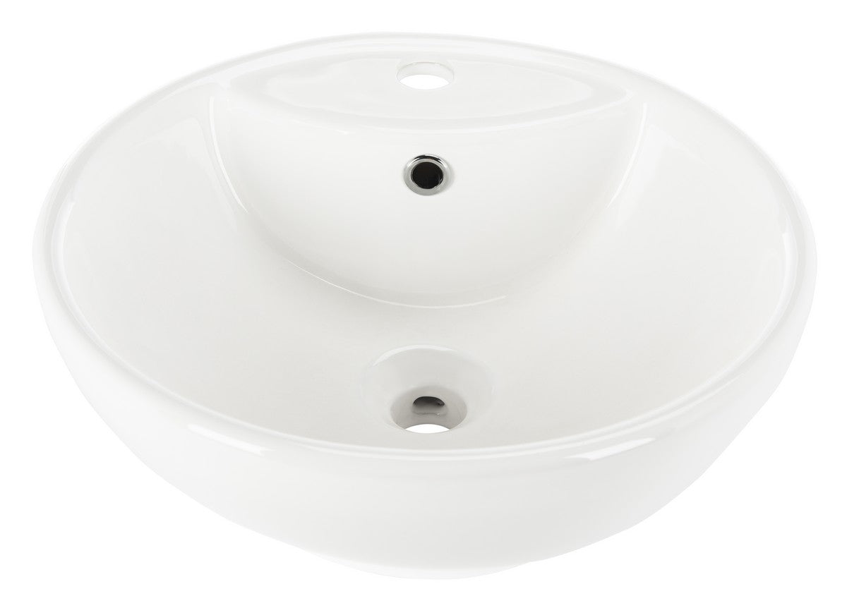 Solea Kai Porcelain Ceramic Vitreous Round 20 Inch White Bathroom Vessel Sink With Overflow Drain - White