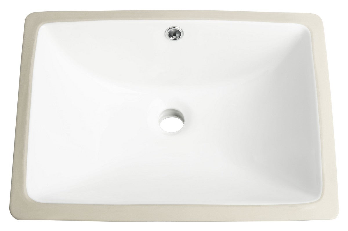 Solea Seaton Porcelain Ceramic Vitreous Rectangular 18.5 Inch White Undermount Bathroom Sink With Overflow Drain - White