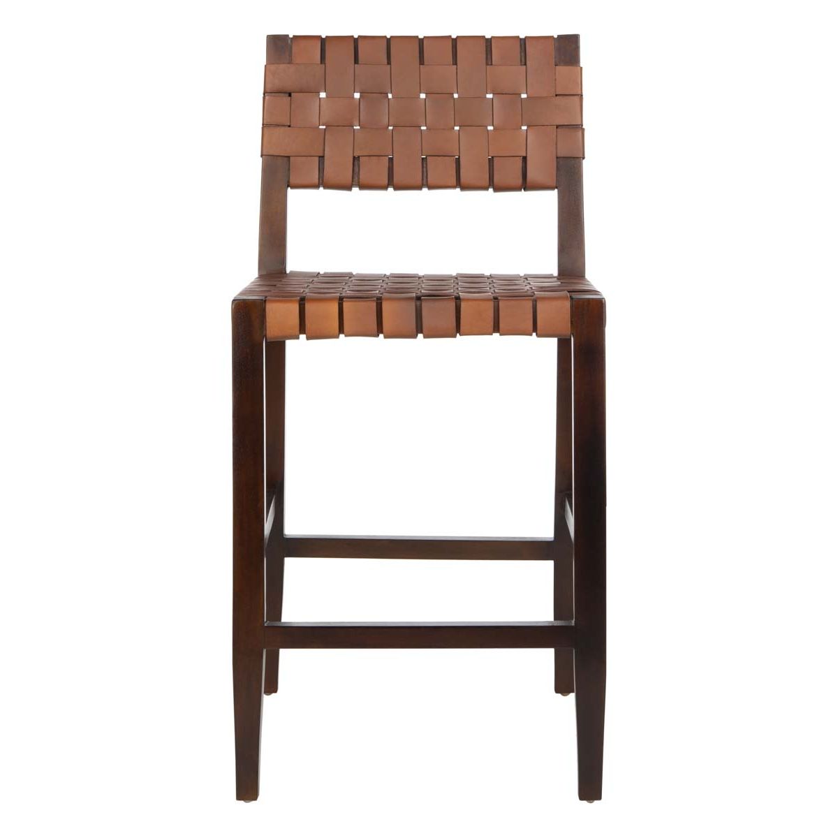 Safavieh Paxton Woven Leather Counter Stool , BST1003 - Cognac/Walnut Finish