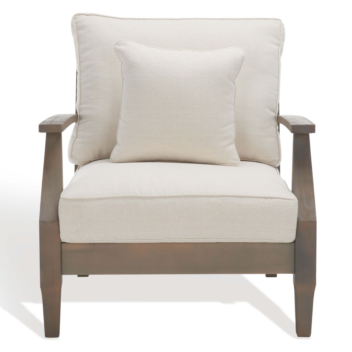 Safavieh Couture Martinique Wood Patio Armchair - Light Grey / Beige