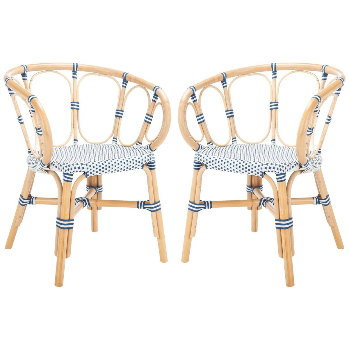 Safavieh Kanan Rattan Dining Chair , DCH9903 - Natural / White / Blue (Set of 2)