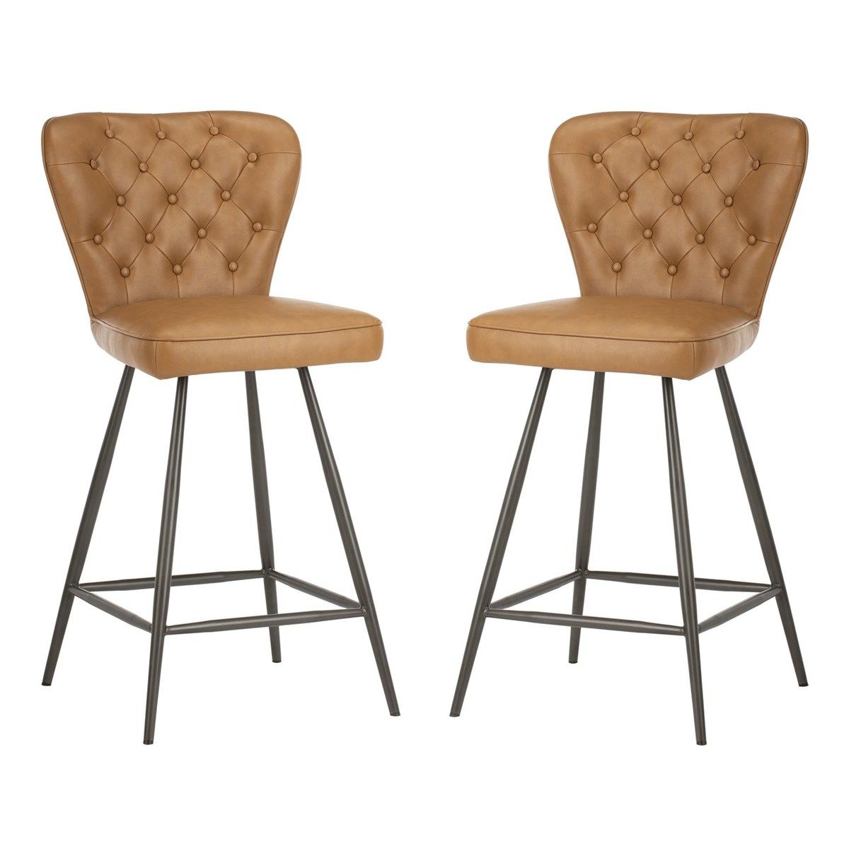 Safavieh Ashby 26H Mid Century Modern Leather Tufted Swivel Counter Stool, FOX1702 - Camel (Set of 2)