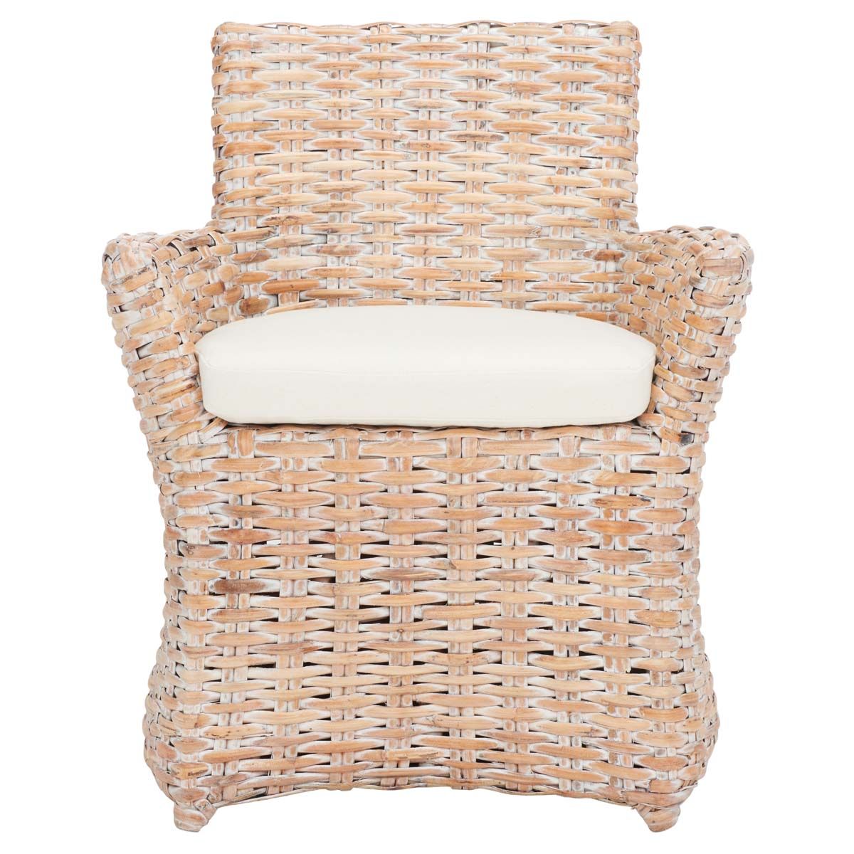 Safavieh Cabana Rattan Arm Chair , FOX6500 - White Wash/ White Cushion