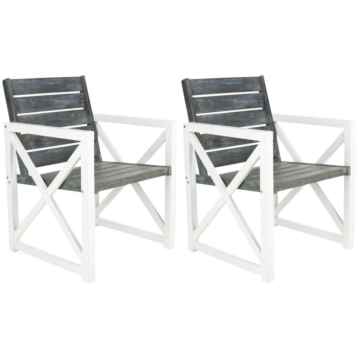 Safavieh Irina Armchair , FOX6701 - White/Ash Grey (Set of 2)