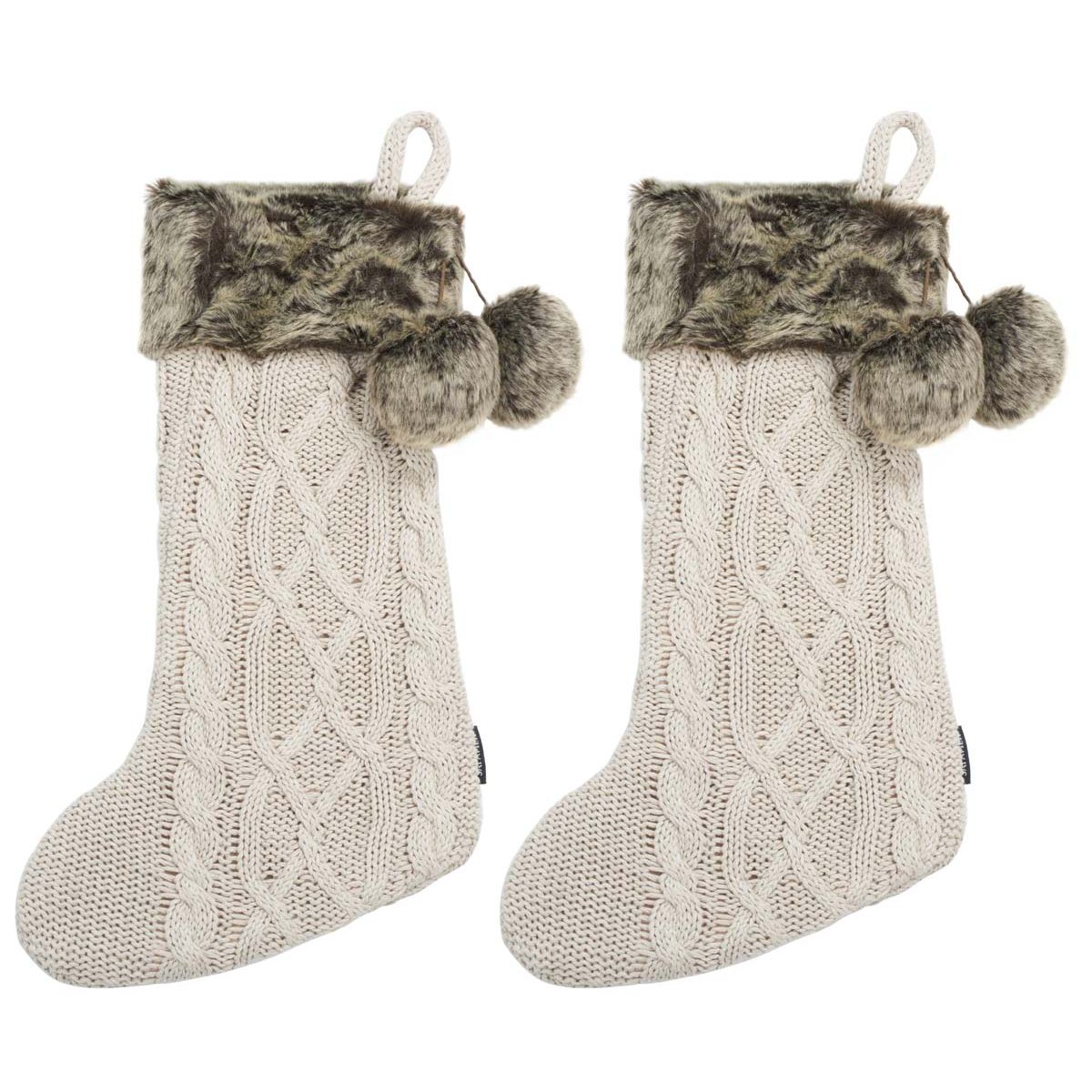 Safavieh Cider Stocking , HOL1006 - Ivory/Brown (Set of 2)