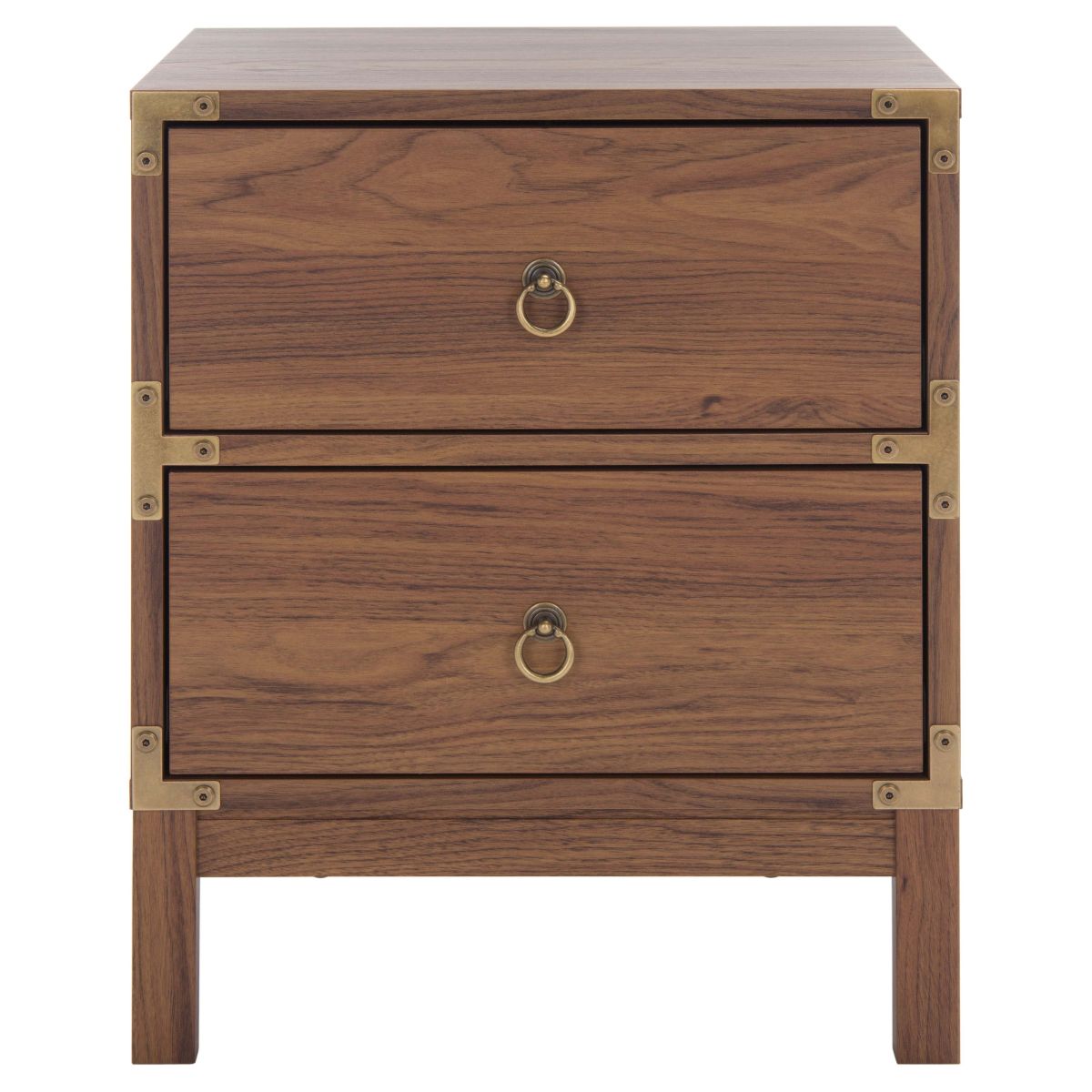 Safavieh Galio 2 Drawer Nightstand , NST9600 - Walnut / Gold