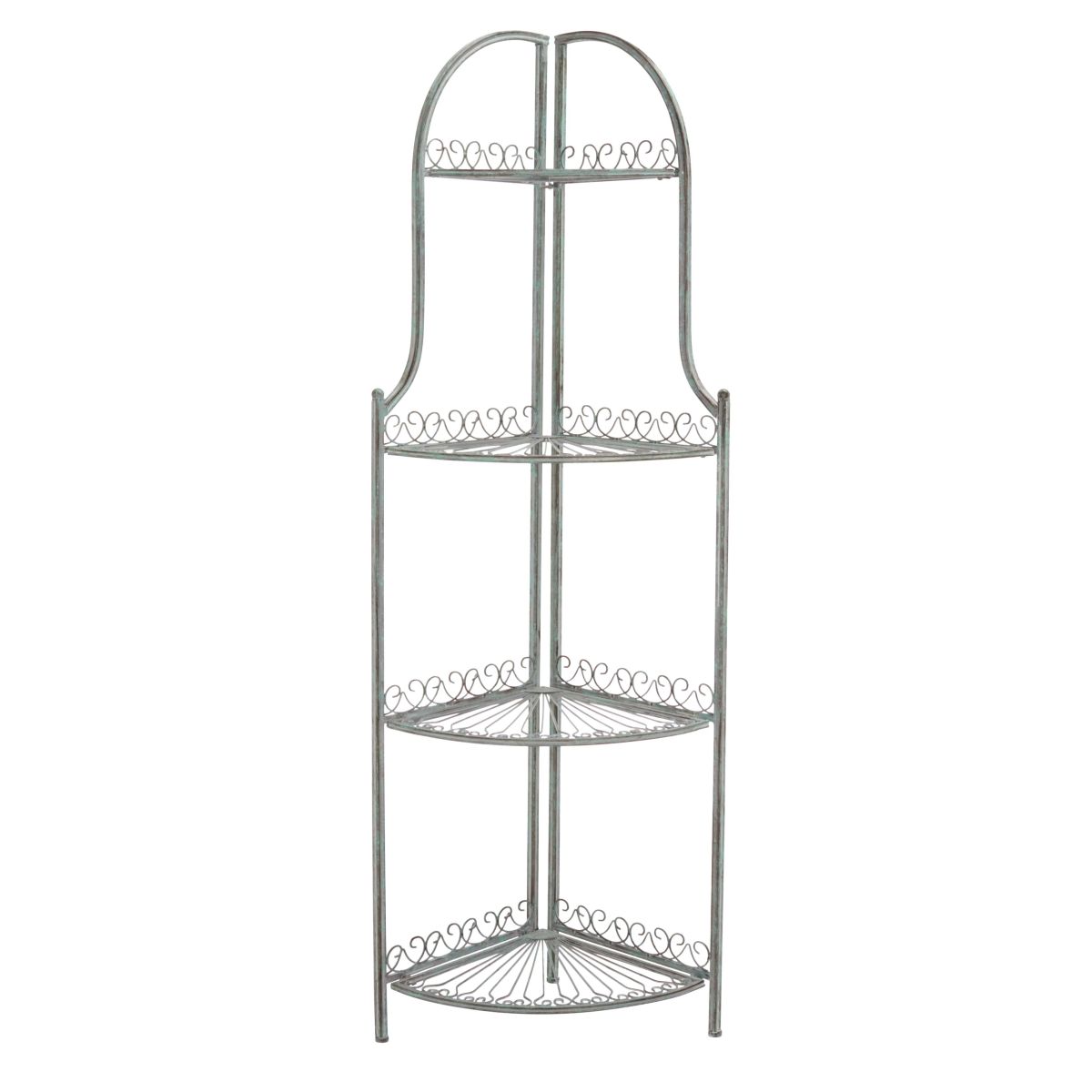 Safavieh Abarrane Wrought Iron 4 Tier Outdoor Corner Shelf , PAT5013 - Antique Green